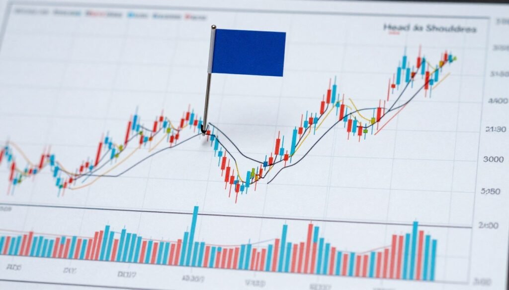 A detailed price movements chart illustrating various technical analysis patterns, including Head and Shoulders, Bull Flag, and Wedge formations. In the foreground, the chart is filled with dynamic line graphs representing fluctuating prices and volume, showcasing bright, contrasting colors for clarity. The middle ground features elegant annotations that highlight the key patterns without text, using arrows and markers to guide the viewer's eye through the chart movements. In the background, a subtle grid overlay adds depth, projecting a professional atmosphere. The lighting is bright and crisp, emphasizing clarity, while the overall mood conveys a sense of analytical focus and financial sophistication. The image should have a clean, modern aesthetic and be devoid of any captions or watermarks. A detailed price movements chart illustrating various technical analysis patterns, including Head and Shoulders, Bull Flag, and Wedge formations. In the foreground, the chart is filled with dynamic line graphs representing fluctuating prices and volume, showcasing bright, contrasting colors for clarity. The middle ground features elegant annotations that highlight the key patterns without text, using arrows and markers to guide the viewer's eye through the chart movements. In the background, a subtle grid overlay adds depth, projecting a professional atmosphere. The lighting is bright and crisp, emphasizing clarity, while the overall mood conveys a sense of analytical focus and financial sophistication. The image should have a clean, modern aesthetic and be devoid of any captions or watermarks.