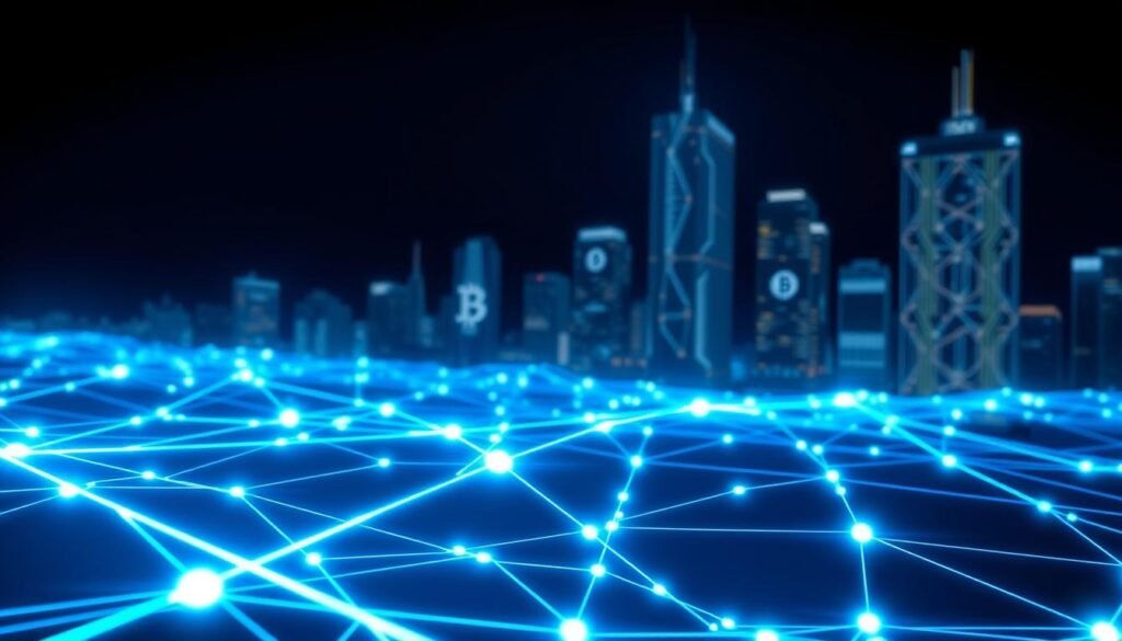 A dynamic visualization of payment channels within the Lightning Network, showcasing a network of interconnected nodes symbolizing transactions. In the foreground, depict glowing lines representing active payment channels, illuminated in vibrant colors like blue and green, suggesting fast movement and transaction speed. The middle ground features abstract representations of digital wallets and Bitcoin symbols, connected by these glowing lines, emphasizing flow and connection. The background should include a dark, tech-inspired cityscape with skyscrapers made of circuit patterns, giving a sense of modernity and scalability. Use dramatic lighting to highlight the foreground elements, creating a sense of urgency and innovation. The overall mood is energetic and forward-looking, capturing the essence of real-time settlement in a blockchain environment. A dynamic visualization of payment channels within the Lightning Network, showcasing a network of interconnected nodes symbolizing transactions. In the foreground, depict glowing lines representing active payment channels, illuminated in vibrant colors like blue and green, suggesting fast movement and transaction speed. The middle ground features abstract representations of digital wallets and Bitcoin symbols, connected by these glowing lines, emphasizing flow and connection. The background should include a dark, tech-inspired cityscape with skyscrapers made of circuit patterns, giving a sense of modernity and scalability. Use dramatic lighting to highlight the foreground elements, creating a sense of urgency and innovation. The overall mood is energetic and forward-looking, capturing the essence of real-time settlement in a blockchain environment.