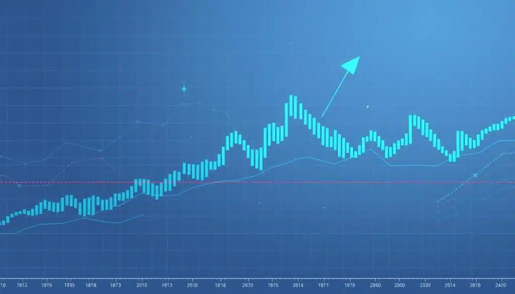 A high-resolution illustration of cryptocurrency chart patterns, specifically showcasing flags and pennants as continuation patterns in trading. The foreground features a large, dynamic line graph, illustrating a sharp upward move followed by flag and pennant shapes aligning in a bullish format. In the middle ground, detailed candlestick patterns reinforce the movement with a subtle gradient of blue and green colors, symbolizing growth and stability. The background displays a sleek trading interface with faint grid lines and abstract tech elements, creating a modern financial atmosphere. The lighting is bright but soft, casting gentle shadows to enhance depth. The mood is focused and analytical, suitable for a professional finance article. No text, logos, or watermarks appear in the composition.