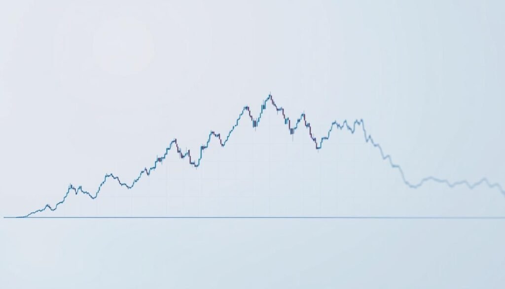 A professional, detailed neckline chart illustrating the head and shoulders pattern in technical analysis. The foreground features a sharp, clear chart with distinct peaks and troughs representing the head and shoulders formations. In the middle ground, subtle gridlines and axis labels highlight price movement, creating a structured look. The background is a soft gradient, suggesting a calm financial environment, with cool tones that convey professionalism. The lighting is soft and even, avoiding harsh shadows to ensure clarity. The perspective is slightly angled to provide depth, emphasizing the pattern's importance. The overall mood is analytical and focused, reflecting the critical nature of investment strategies without any distracting elements.