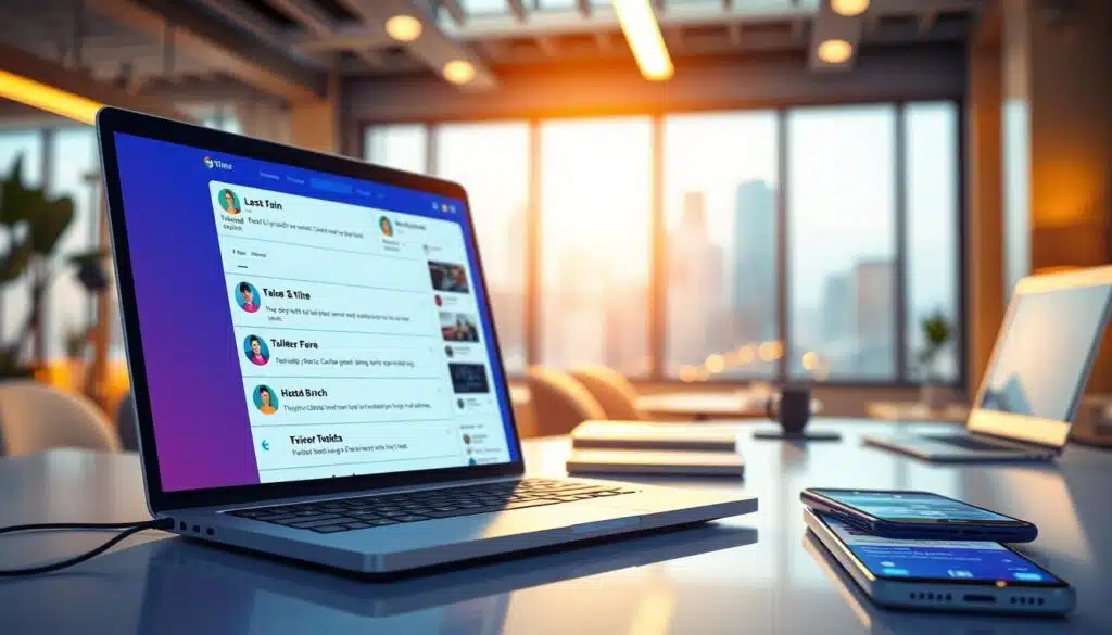 A vibrant digital illustration capturing various Twitter usernames displayed prominently on stylized social media feeds. In the foreground, a sleek laptop design reveals a series of usernames, with unique and colorful avatars, projected onto the screen. The middle ground features soft-focus details of a modern workspace, including a stylish desk and a smartphone displaying notifications, hinting at interaction with crypto-related content. In the background, a blurred cityscape suggests a fast-paced digital landscape. The lighting is bright and inviting, casting a warm glow over the scene, reminiscent of a busy online environment. The overall mood is modern and tech-savvy, reflecting both engagement with social media and the dynamic nature of cryptocurrency discussions. No text, logos, or additional elements are present. A vibrant digital illustration capturing various Twitter usernames displayed prominently on stylized social media feeds. In the foreground, a sleek laptop design reveals a series of usernames, with unique and colorful avatars, projected onto the screen. The middle ground features soft-focus details of a modern workspace, including a stylish desk and a smartphone displaying notifications, hinting at interaction with crypto-related content. In the background, a blurred cityscape suggests a fast-paced digital landscape. The lighting is bright and inviting, casting a warm glow over the scene, reminiscent of a busy online environment. The overall mood is modern and tech-savvy, reflecting both engagement with social media and the dynamic nature of cryptocurrency discussions. No text, logos, or additional elements are present.