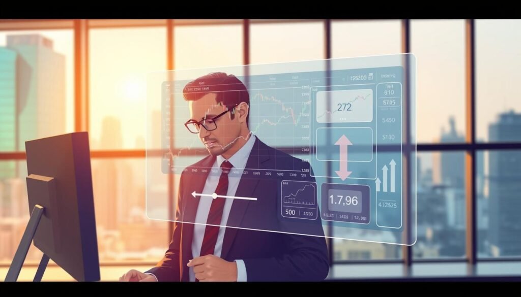A visually engaging illustration depicting the concept of the "wash sale rule" in the context of cryptocurrency. In the foreground, a sophisticated financial analyst in professional attire is closely examining a digital screen displaying graphs and charts of cryptocurrency values and transactions. The middle ground features a transparent overlay of a cryptocurrency wallet and trading interface, subtly hinting at the wash sale rule with arrows indicating buying and selling actions. In the background, a modern office setting with large windows and cityscape views, bathed in warm, natural light. The atmosphere conveys a sense of professionalism and clarity, with a focus on strategic financial decision-making. The overall color palette should include calming blues and greens to evoke a sense of trust and stability.