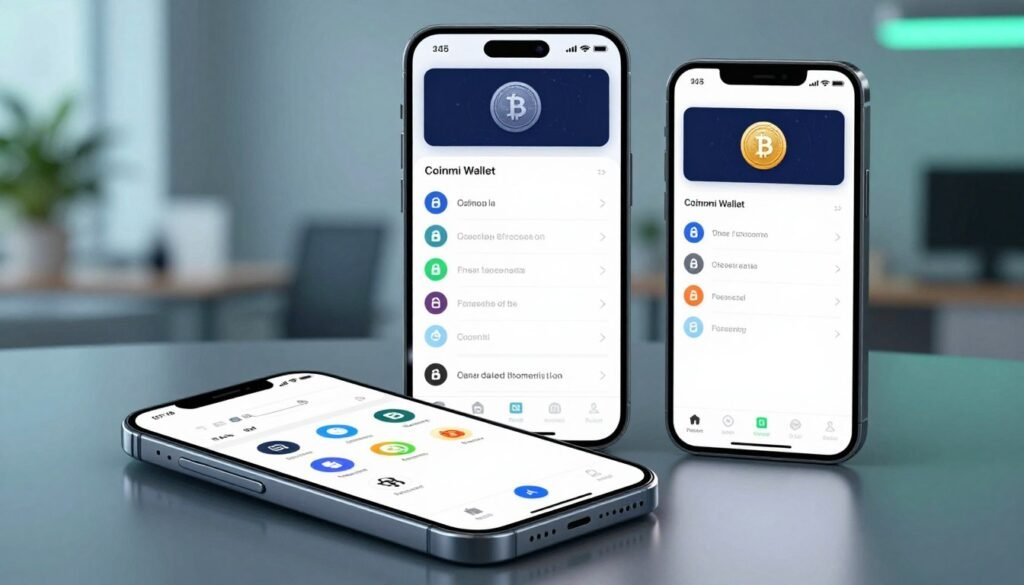 A visually striking comparison of Coinomi Wallet against other cryptocurrency wallets, emphasizing strengths and trade-offs. In the foreground, display an open Coinomi Wallet on a sleek smartphone, showing diverse cryptocurrency icons on the screen. In the middle ground, feature two other wallet options, side by side, also displayed on devices, highlighting their unique interfaces, coin selections, and security features. The background should depict a modern office environment with a subtle tech aesthetic, soft blue and green lighting that conveys a calm yet professional atmosphere. Use a soft-focus lens effect for depth, ensuring clarity on the wallets in the foreground while creating an inviting, informative setting. The overall mood should be analytical and professional, suitable for a comprehensive financial guide. A visually striking comparison of Coinomi Wallet against other cryptocurrency wallets, emphasizing strengths and trade-offs. In the foreground, display an open Coinomi Wallet on a sleek smartphone, showing diverse cryptocurrency icons on the screen. In the middle ground, feature two other wallet options, side by side, also displayed on devices, highlighting their unique interfaces, coin selections, and security features. The background should depict a modern office environment with a subtle tech aesthetic, soft blue and green lighting that conveys a calm yet professional atmosphere. Use a soft-focus lens effect for depth, ensuring clarity on the wallets in the foreground while creating an inviting, informative setting. The overall mood should be analytical and professional, suitable for a comprehensive financial guide.