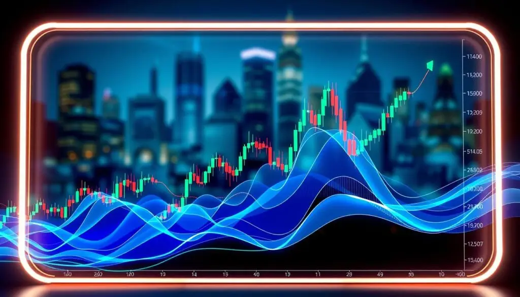 A visually striking illustration of Fibonacci levels, featuring an abstract representation of market movements and trends inspired by Elliott Wave Theory. In the foreground, a series of stylized, swirling lines represent Fibonacci retracement levels, dynamically overlaying a vibrant crypto trading chart. The middle section showcases layered candlestick patterns and flowing waves in blues and greens, symbolizing market fluctuations. The background consists of a blurred, futuristic city skyline, conveying a sense of advanced technology and digital finance. The lighting is soft and dramatic, highlighting key areas of the Fibonacci levels as they intersect with significant price points. The overall atmosphere is professional yet aspirational, inviting viewers to explore the intricate relationship between Fibonacci ratios and market behavior in crypto trading. A visually striking illustration of Fibonacci levels, featuring an abstract representation of market movements and trends inspired by Elliott Wave Theory. In the foreground, a series of stylized, swirling lines represent Fibonacci retracement levels, dynamically overlaying a vibrant crypto trading chart. The middle section showcases layered candlestick patterns and flowing waves in blues and greens, symbolizing market fluctuations. The background consists of a blurred, futuristic city skyline, conveying a sense of advanced technology and digital finance. The lighting is soft and dramatic, highlighting key areas of the Fibonacci levels as they intersect with significant price points. The overall atmosphere is professional yet aspirational, inviting viewers to explore the intricate relationship between Fibonacci ratios and market behavior in crypto trading.