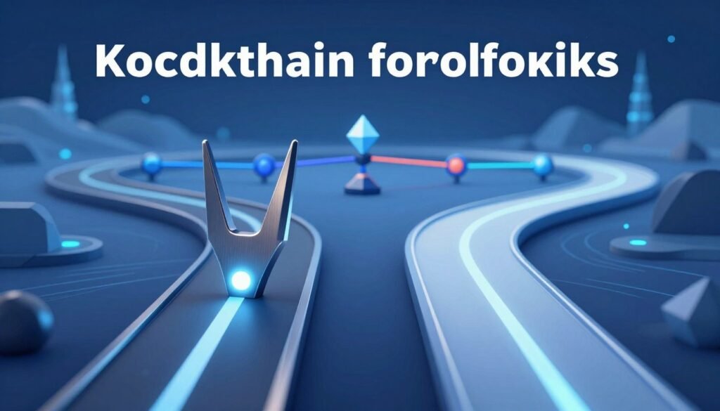 A clear and informative illustration depicting the differences between hard forks and soft forks in blockchain technology. In the foreground, design two distinct pathways: one showcasing a solid, robust fork representing a hard fork, characterized by bold, metallic textures and bright LED indicators signaling a definitive break. The other pathway depicts a smoother, flowing transition for the soft fork, with light, ethereal lines and softer colors, symbolizing gradual change. In the middle ground, integrate visual elements like blockchain nodes and interconnected chains, with contrasting color palettes to highlight the differences. The background should feature abstract representations of digital landscapes, illuminated with a cool blue hue, enhancing a professional atmosphere. Use a clean, focus-enhancing lens effect to create depth, ensuring the overall mood conveys clarity and sophistication in understanding blockchain forking.