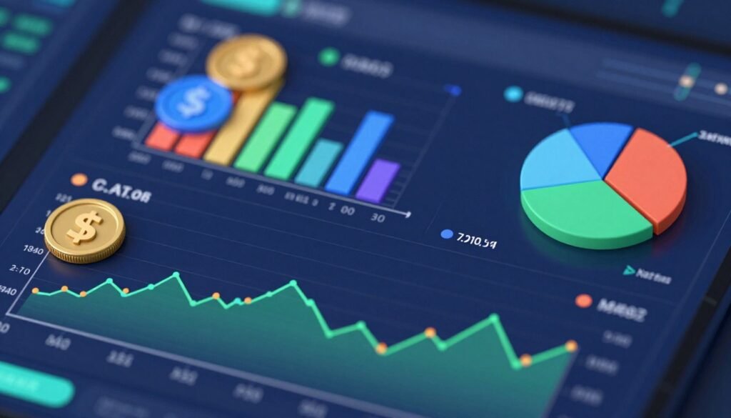 A dynamic digital illustration showcasing the concept of market cap liquidity in the altcoin sector. In the foreground, a sleek, modern financial chart highlights varying altcoin sizes, with vibrant colors representing their market caps. The middle ground features layered bar graphs and pie charts, intricately detailed with symbols like coins and dollar signs to denote liquidity levels. In the background, a stylized depiction of an exchange interface adds depth, with abstract lines and nodes connecting currencies. Soft blue and green lighting creates a professional atmosphere, while the angle captures a slightly elevated view to emphasize the data's significance. The overall mood is insightful and analytical, perfect for an investment-focused theme. A dynamic digital illustration showcasing the concept of market cap liquidity in the altcoin sector. In the foreground, a sleek, modern financial chart highlights varying altcoin sizes, with vibrant colors representing their market caps. The middle ground features layered bar graphs and pie charts, intricately detailed with symbols like coins and dollar signs to denote liquidity levels. In the background, a stylized depiction of an exchange interface adds depth, with abstract lines and nodes connecting currencies. Soft blue and green lighting creates a professional atmosphere, while the angle captures a slightly elevated view to emphasize the data's significance. The overall mood is insightful and analytical, perfect for an investment-focused theme.