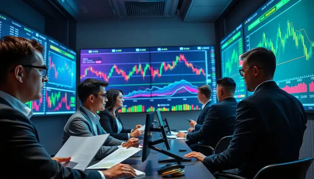 A visually striking representation of cryptocurrency liquidity, set in a modern trading room. In the foreground, a diverse group of professionals in smart business attire are intently analyzing digital cryptocurrency charts displayed on large screens, capturing the essence of strategic decision-making. The middle ground features a dynamic scene of fluctuating graphs and vibrant charts, illustrating the volatility and depth of the crypto market. In the background, sleek technology and digital currencies are subtly integrated, conveying a state-of-the-art trading environment. The lighting is bright yet soft, highlighting the focus of the professionals while creating a sense of urgency and excitement. The overall mood is one of innovation and opportunity, reflecting the current landscape of cryptocurrency liquidity and its importance for investors. A visually striking representation of cryptocurrency liquidity, set in a modern trading room. In the foreground, a diverse group of professionals in smart business attire are intently analyzing digital cryptocurrency charts displayed on large screens, capturing the essence of strategic decision-making. The middle ground features a dynamic scene of fluctuating graphs and vibrant charts, illustrating the volatility and depth of the crypto market. In the background, sleek technology and digital currencies are subtly integrated, conveying a state-of-the-art trading environment. The lighting is bright yet soft, highlighting the focus of the professionals while creating a sense of urgency and excitement. The overall mood is one of innovation and opportunity, reflecting the current landscape of cryptocurrency liquidity and its importance for investors.