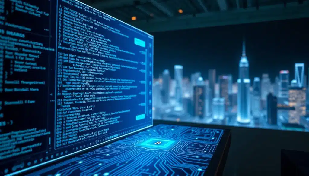 A futuristic digital workspace illustrating the concept of hash locks and smart contracts in the realm of atomic swaps. In the foreground, a transparent screen displays complex blockchain code and visual representations of smart contracts, glowing softly with blue and green hues. In the middle ground, an intricate circuit board design symbolizes security and connectivity, with high-tech nodes interconnected to each other. The background features a sleek, abstract cityscape made of light and data, highlighting the technological advancements. Soft, ambient lighting casts a professional atmosphere, while a close-up angle emphasizes the details of the digital elements. The mood is innovative and secure, reflecting the essence of modern cryptocurrency transactions. A futuristic digital workspace illustrating the concept of hash locks and smart contracts in the realm of atomic swaps. In the foreground, a transparent screen displays complex blockchain code and visual representations of smart contracts, glowing softly with blue and green hues. In the middle ground, an intricate circuit board design symbolizes security and connectivity, with high-tech nodes interconnected to each other. The background features a sleek, abstract cityscape made of light and data, highlighting the technological advancements. Soft, ambient lighting casts a professional atmosphere, while a close-up angle emphasizes the details of the digital elements. The mood is innovative and secure, reflecting the essence of modern cryptocurrency transactions.