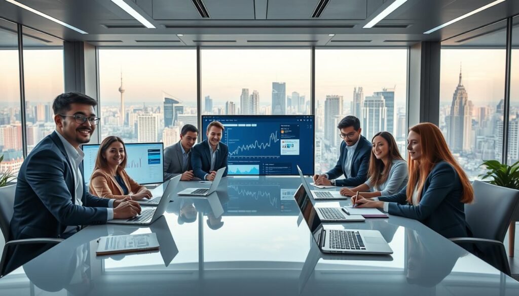 A vibrant and engaging digital workspace featuring a decentralized writing platform. In the foreground, a diverse group of individuals, dressed in professional business attire, are collaborating around a sleek, modern table filled with laptops and notebooks, showcasing a sense of teamwork. The middle ground captures large screens displaying graphs and writing interfaces, illustrating the platform's functionality. In the background, a futuristic office with large windows offers a panoramic view of a bustling cityscape, symbolizing innovation and connectivity. Soft, focused lighting highlights the participants’ faces, conveying a mood of creativity and inspiration. The composition uses a wide-angle perspective to create depth, making the viewer feel part of this dynamic environment. A vibrant and engaging digital workspace featuring a decentralized writing platform. In the foreground, a diverse group of individuals, dressed in professional business attire, are collaborating around a sleek, modern table filled with laptops and notebooks, showcasing a sense of teamwork. The middle ground captures large screens displaying graphs and writing interfaces, illustrating the platform's functionality. In the background, a futuristic office with large windows offers a panoramic view of a bustling cityscape, symbolizing innovation and connectivity. Soft, focused lighting highlights the participants’ faces, conveying a mood of creativity and inspiration. The composition uses a wide-angle perspective to create depth, making the viewer feel part of this dynamic environment.