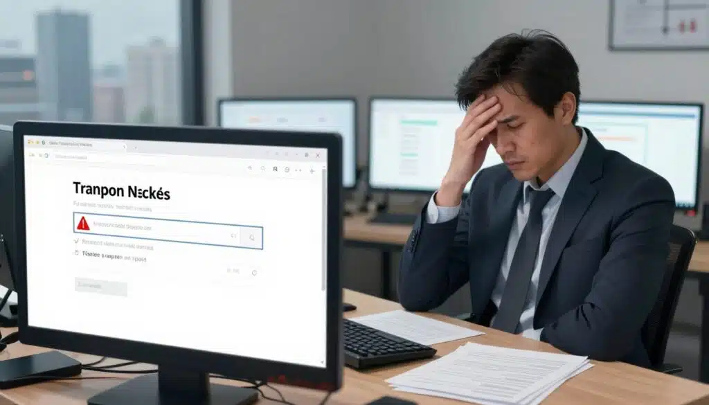 A visually engaging illustration of common mistakes in cryptocurrency transfers, designed for an article on recovery methods. In the foreground, depict a close-up of a computer screen showcasing a digital wallet interface, with a red warning symbol highlighting an incorrect address input. In the middle ground, include a stressed professional in business attire, sitting at a desk cluttered with papers and multiple screens showing cryptocurrency exchanges and transaction history. In the background, a faint outline of a cityscape through a window sets a serious tone. Use soft, diffused lighting to create a focused atmosphere while highlighting the tension of the situation. The image should evoke a sense of urgency and caution, emphasizing the potential consequences of common transfer mistakes in crypto.